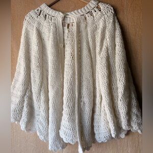 Elegant Cream Knit button shawl handmade